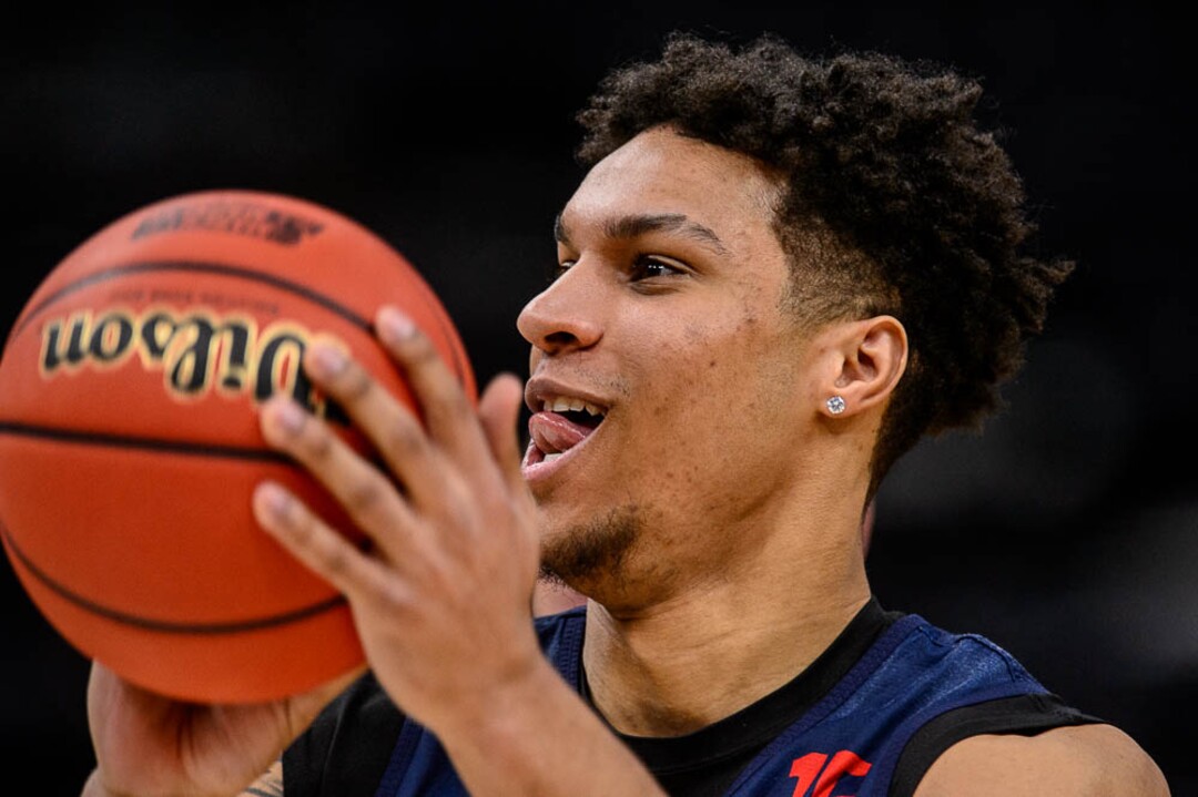 (Trent Nelson | The Salt Lake Tribune)  Gonzaga Bulldogs forward Brandon Clarke (15) as the Gonzaga Bulldogs practice for the 2019 NCAA Tournament in Salt Lake City on Wednesday March 20, 2019.