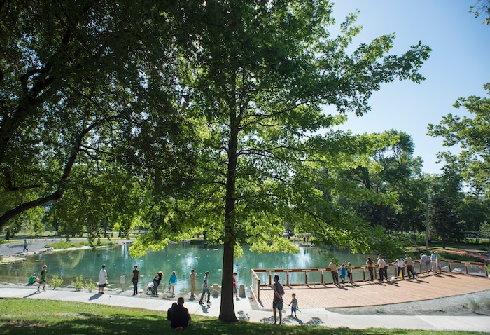 (Rick Egan  |  The Salt Lake Tribune)       Kids fish at Fairmont Park Pond, during the grand reopening celebration, Wednesday, June 27, 2018.