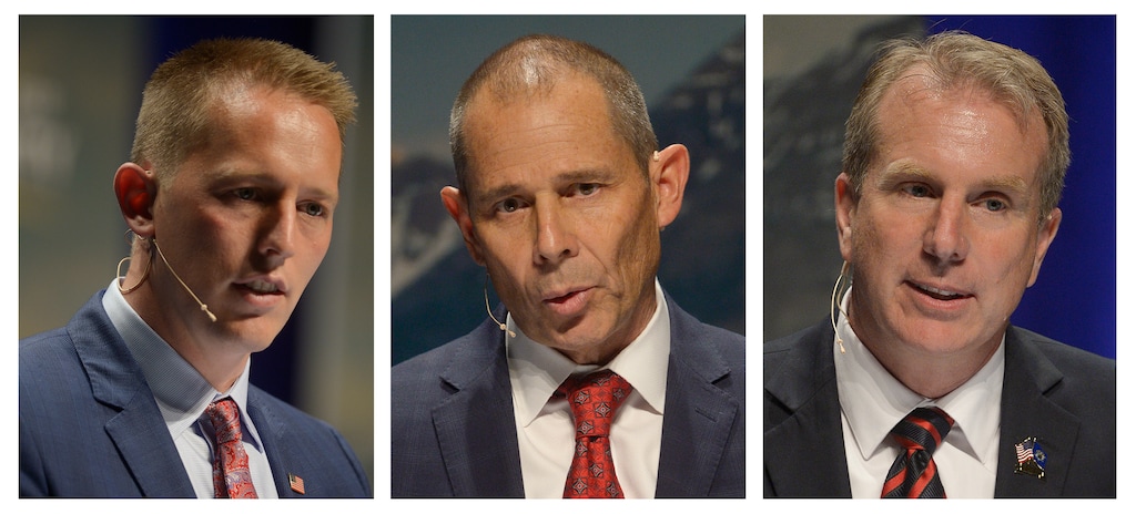 Leah Hogsten  |  The Salt Lake TribuneTanner Ainge, John Curtis, and Chris Herrod. During the 3rd congressional district candidate debate at the Covey Center for the Arts in Provo on July 11, 2017.