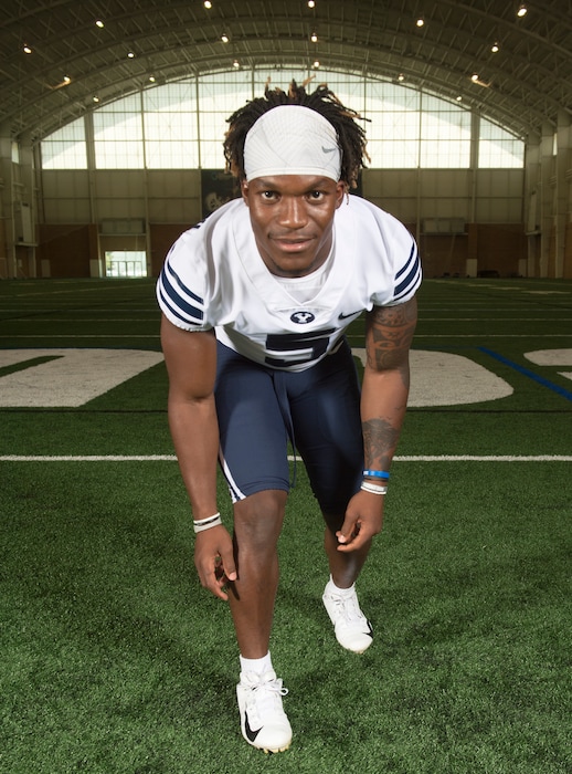 (Rick Egan  |  The Salt Lake Tribune)     BYU Cougar defensive back Dayan Ghanwoloku (5). Wednesday, Aug. 8, 2018.