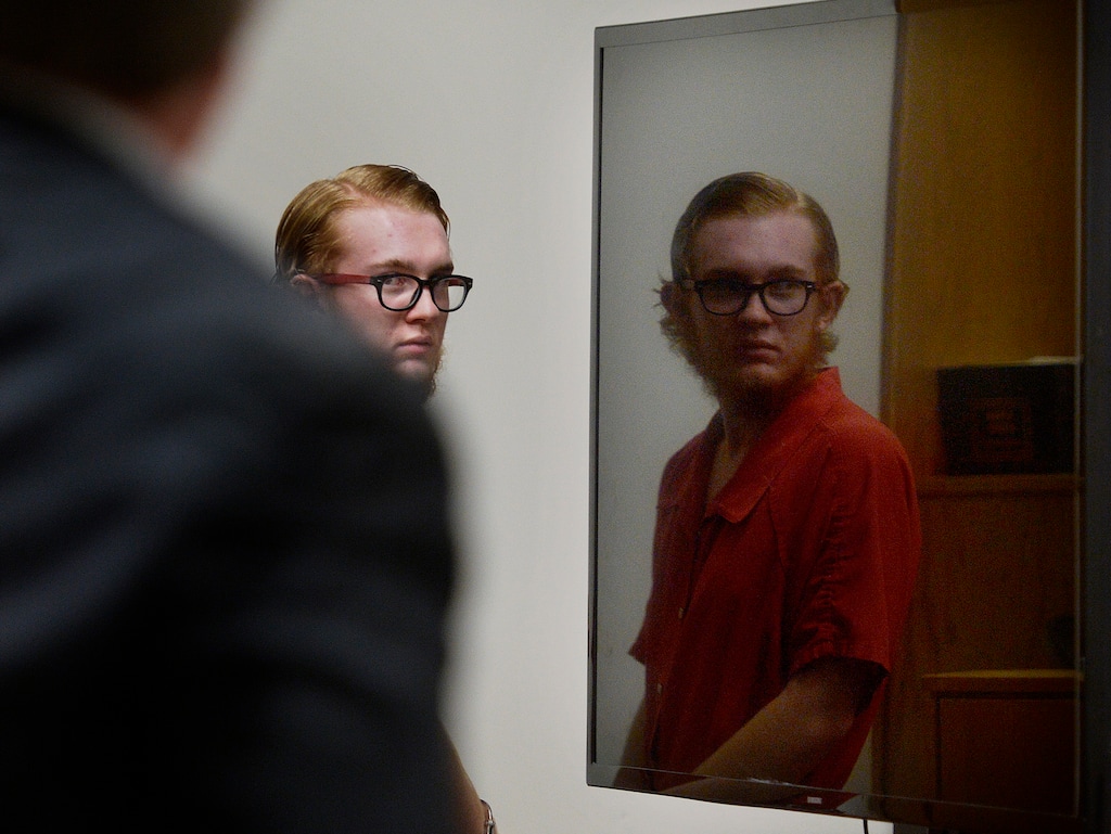(Scott Sommerdorf   |  The Salt Lake Tribune)   Defendant Tyerell Joe Przybycien glances back into the courtroom as he exits for a break during his preliminary hearing, Wednesday, August 23, 2017. Przybycien is charged with first-degree felony murder for buying items used by a 16-year-old girl to hang herself on May 5 in Utah County. Przybycien also recorded the girl's death, according to charges.
