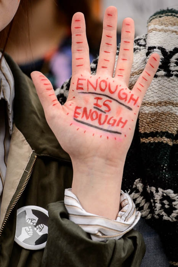 (Trent Nelson | The Salt Lake Tribune)  
High school students gathered at the Utah State Capitol in Salt Lake City to mark the anniversary of the Columbine High School massacre and call for action against gun violence, Friday April 20, 2018.