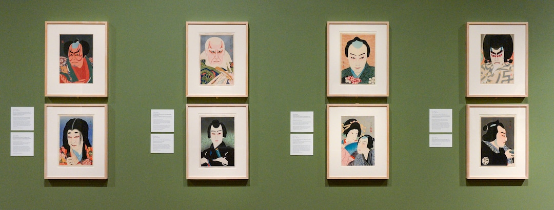 (Leah Hogsten  |  The Salt Lake Tribune) A wall of woodblock printed Kabuki actors by various artists.  The Utah Museum of Fine Arts exhibit Seven Masters: 20th-Century Japanese Woodblock Prints, from the Minneapolis Institute of Art features the work of seven woodblock print artists who created a new art form, shin hanga.