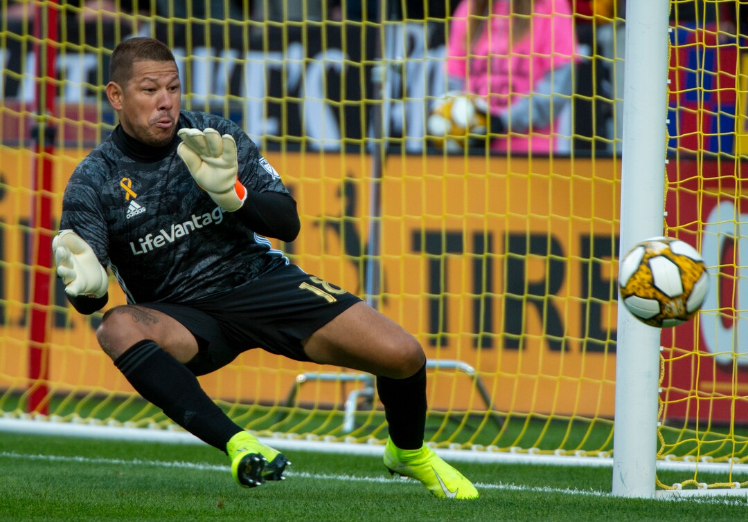 (Rick Egan  |  The Salt Lake Tribune)      Real Salt Lake goalkeeper Nick Rimando (18) saves the ball, in MLS action between Real Salt Lake and Houston Dynamo, at Rio Tinto Stadium, Sunday, Sept. 29, 2019.