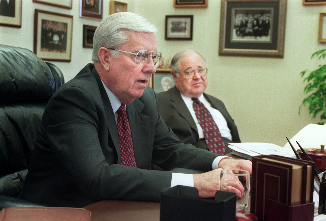 (Paul Fraughton | The Salt Lake Tribune) In this undated photograph, M. Russell Ballard and Alexander B. Morrison sit for an interview in Ballard's office.