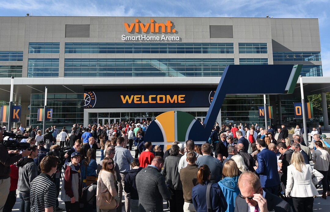 (Francisco Kjolseth  |  The Salt Lake Tribune)  The Jazz unveil renovations for the arena, starting with the J-Note statue and then offering self-guided tours of the venue on Tuesday, Sept. 26, 2017. The arena features new seats, new concourse areas, new anchor restaurants and open spaces for more social experiences at Jazz games and events.