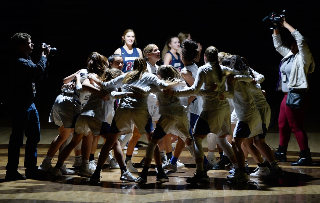 (Francisco Kjolseth  |  The Salt Lake Tribune)  Copper Hills gets pumped up for their game against Herriman in West Jordan on Thursday, Jan. 25, 2018.