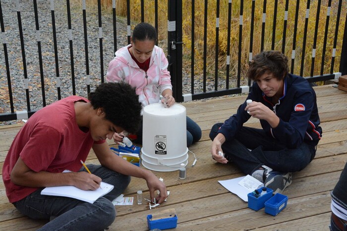 (Courtesy of Rowland Hall) Water testing at the Jordan River, 2014.