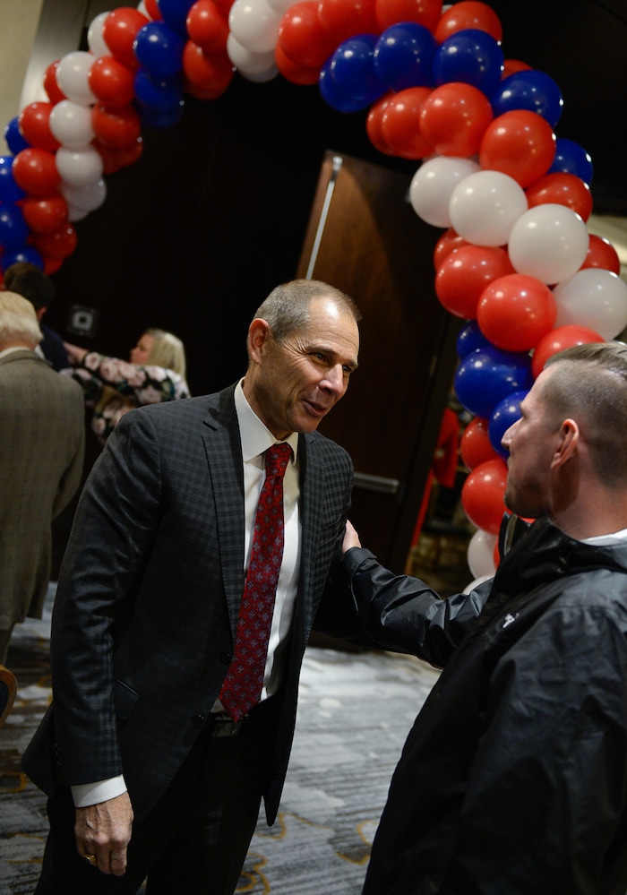(Francisco Kjolseth  |  The Salt Lake Tribune)  John Curtis, Republican candidate for 3rd Congressional District awaits election results as he meets with supporters during his election night watch party at the Provo Marriott Hotel & Conference Center Tuesday, Nov. 7, 2017. The winner of the November special election will fill the congressional seat recently vacated by Jason Chaffetz.