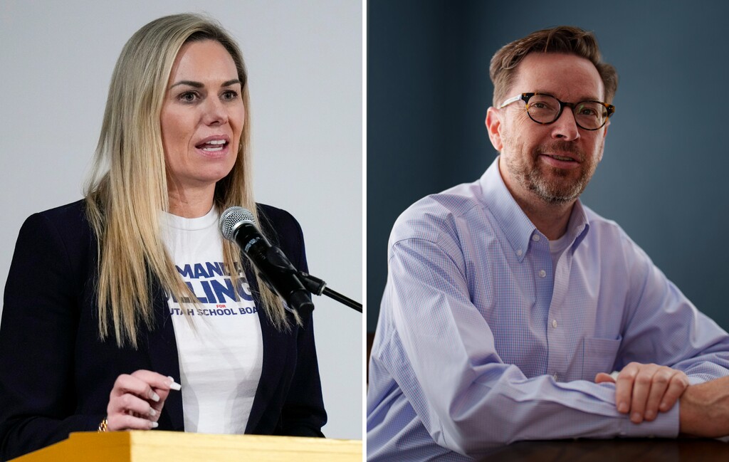 (The Salt Lake Tribune) Republican Amanda Bollinger, left, and Democrat Will Shiflett, candidates for Utah State Board of Education District 9.
