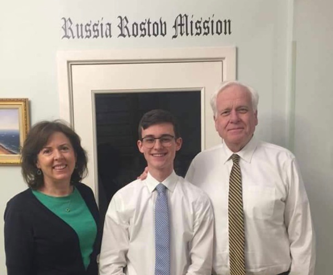 (Photo courtesy of David Gaag) Latter-day Saint Elder David Gaag with President Eric Ottesen and his wife, Elizabeth Ottesen, who oversaw the  Russian Rostov Mission.
