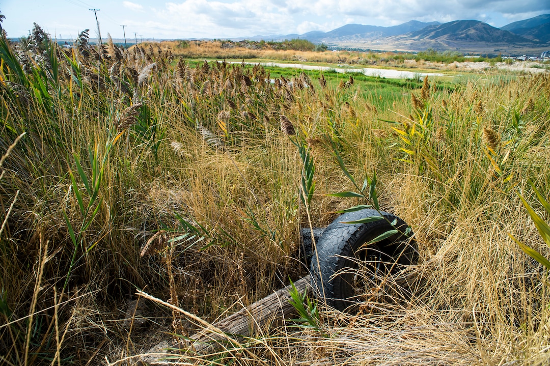 (Rick Egan  |  The Salt Lake Tribune)   Tires and garbage along 2100 South near 7200 West. The Salt Lake City Council is considering a temporary closure for a portion of road on 2100 South between 6500 West and 6900 West as a result of pervasive illegal dumping. Tuesday, Sept. 17, 2019.