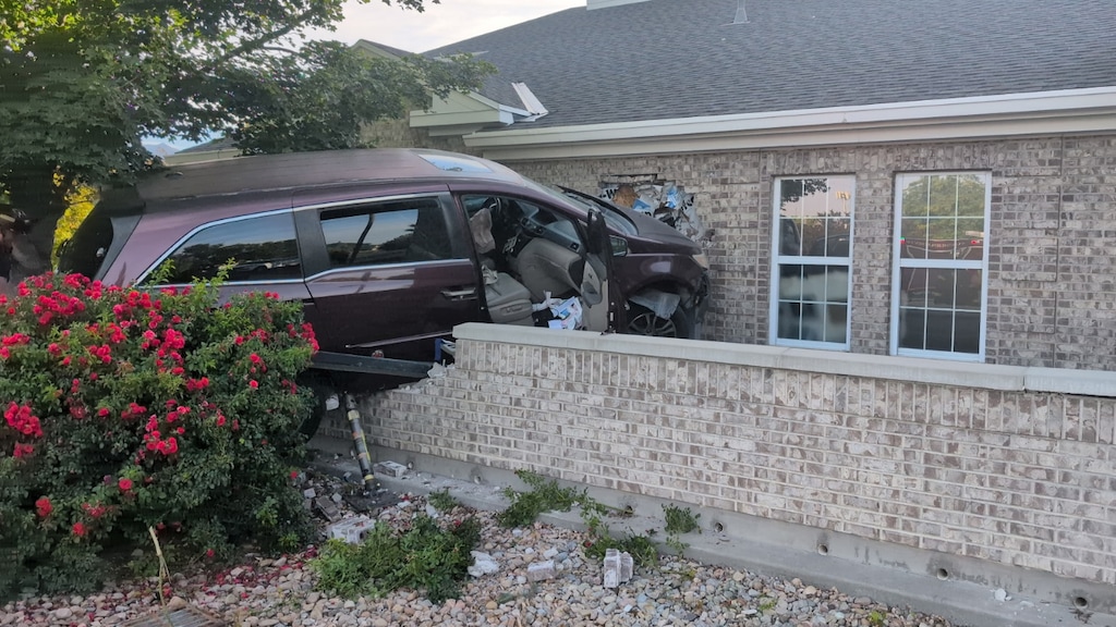 (Lehi Police Department) A minivan crashed into a Church of Jesus Christ of Latter-day Saints meetinghouse in Lehi on Friday, August 21, 2026.