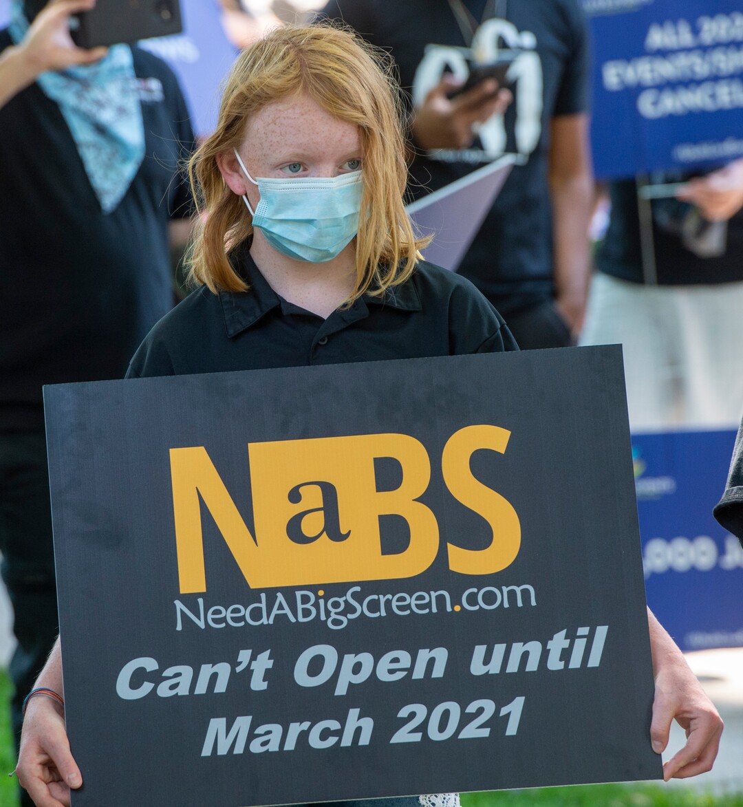 (Rick Egan  |  The Salt Lake Tribune)     Lucy OÕDoherty joins more than 100 members of Utah Live Events Industry Association before a march to the State Capitol to call attention to the state of their industry, on Tuesday, July 21, 2020.