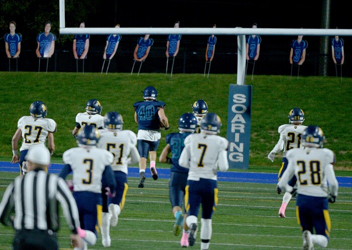 (Leah Hogsten | The Salt Lake Tribune) Juan Diego's Hunter Easterly gets away from Summit Academy on his touchdown run. Summit Academy boys' football team leads Juan Diego High School 51-43 during their game, October 13, 2017 in Draper.
