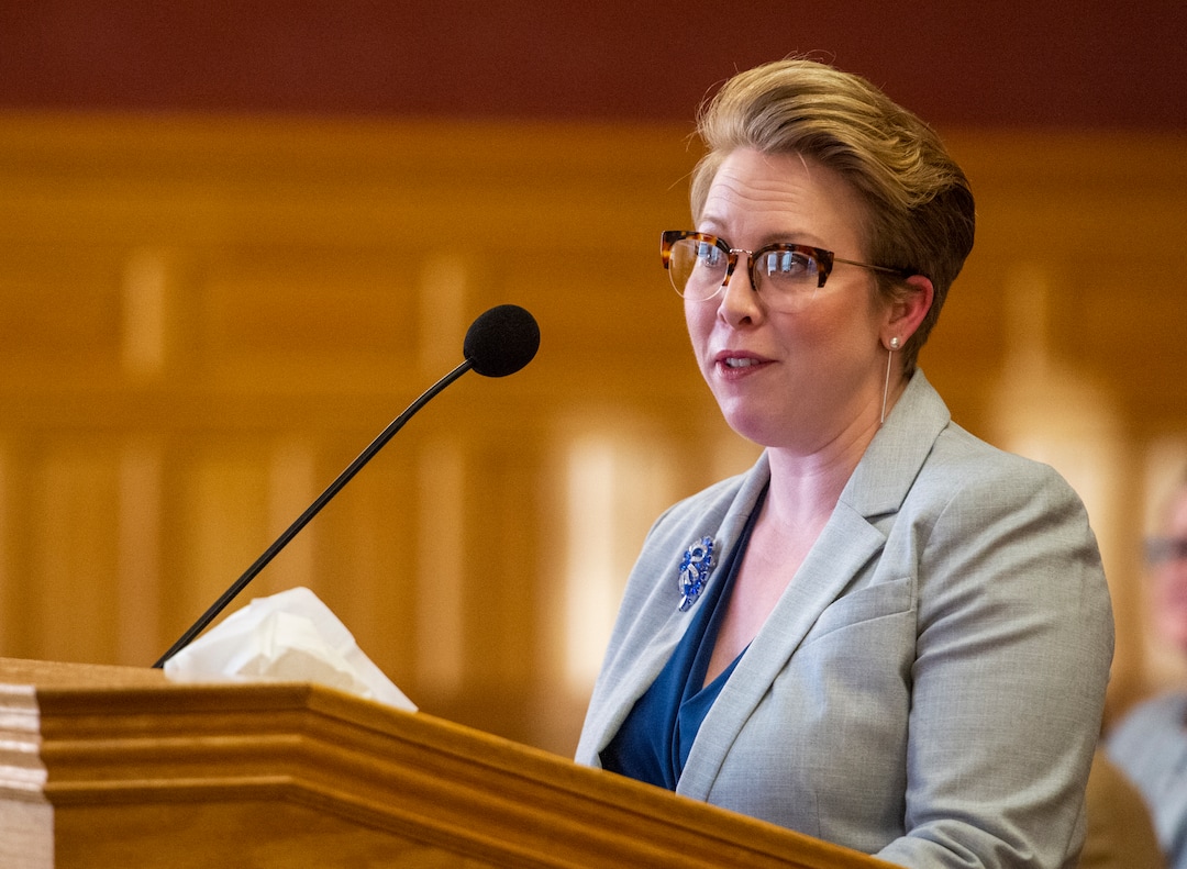 (Rick Egan  |  The Salt Lake Tribune)     Crystal Young Otterstrom speaks to the Salt Lake City Council, as she applies for the City Counsel position vacated by Mayor Erin Mendenhall. More than 20 people candidates were given 5 minutes each to speak at the meeting, Tuesday, Jan. 21, 2020.