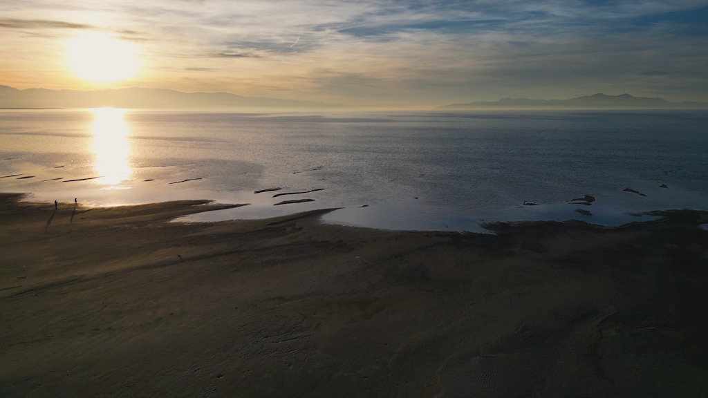 (From the documentary "Diverted") The setting sun shines on the waters at the edge of the Great Salt Lake, in an image from director Valene Peratrovich's documentary "Diverted:  Indigenous Stewardship and Saving Great Salt Lake.”