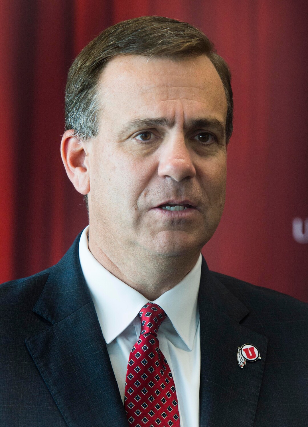 (Rick Egan  |  The Salt Lake Tribune)   University of Utah's new Athletic Direct, Mark Harlan, introduces himself during a news conference at the Rice-Eccles Stadium,  Monday, June 4, 2018.