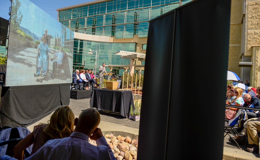 (Leah Hogsten  |  The Salt Lake Tribune) Donors, dignitaires, staff and patients attend the groundbreaking ceremony for the Kathryn F. Kirk Center for Comprehensive Cancer Care and Women’s Cancers at Huntsman Cancer Institute, September 5, 2019. The new center will house a floor dedicated to women’s cancers, a new endoscopy center, increased services for blood and bone marrow transplant patients, an expanded HCI Wellness and Integrative Health Center and 48 new inpatient hospital rooms.