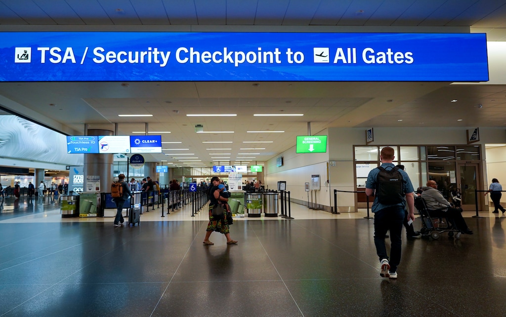 (Chris Samuels | The Salt Lake Tribune) Passengers enter security screening at Salt Lake City International Airport, Monday, March 23, 2026.