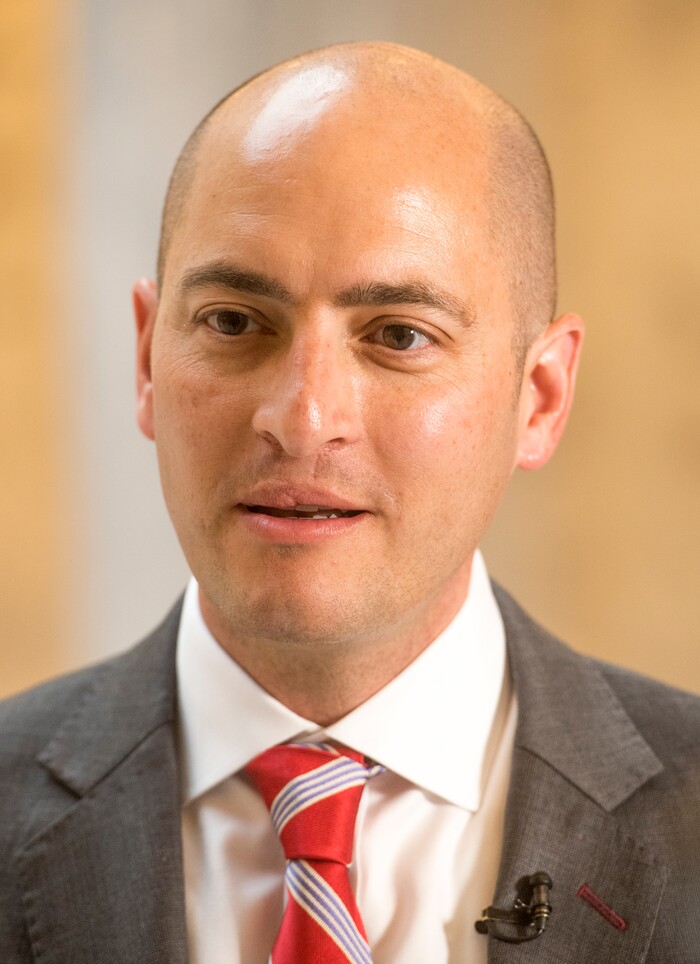 (Rick Egan  |  The Salt Lake Tribune)  Sen. Dan Hemmert talks about the possibility of Mitt Romney running for Senate, at a media conference, at the Utah State Capitol, Monday, November 13, 2017.




