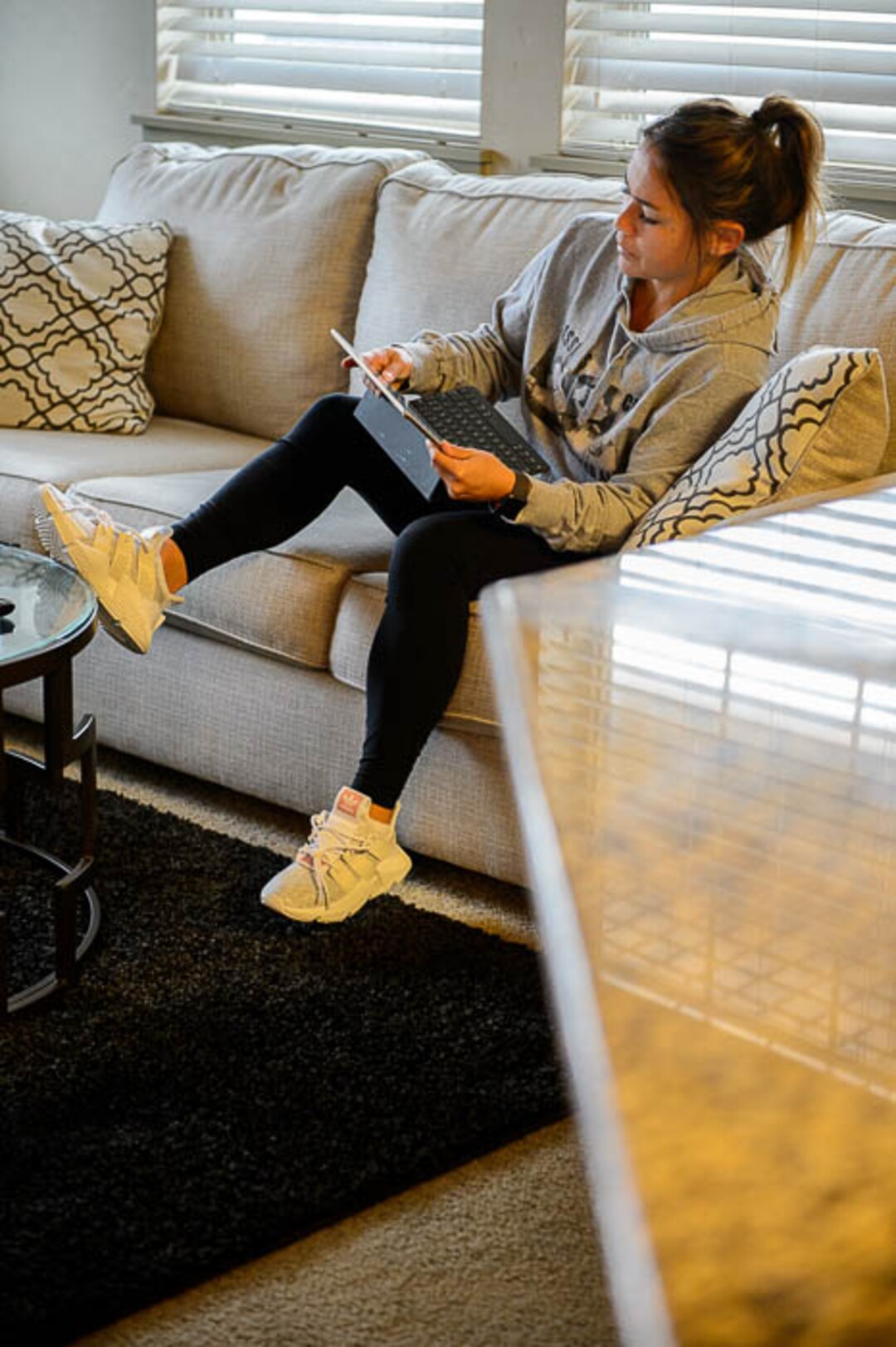(Trent Nelson | The Salt Lake Tribune)Utah Royals midfielder Lo’eau LaBonta at her Midvale apartment, Friday April 6, 2018.