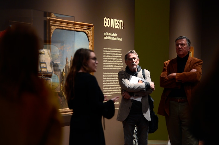 (Scott Sommerdorf | The Salt Lake Tribune)
Leslie Anderson describes aspects of the new exhibit during a preview of the Utah Museum of Fine Art's new special exhibit of the touring show "Go West!" - Art of the American Frontier from the Buffalo Bill Center of the West, Wednesday, November 29, 2017.
The exhibit opens to the public on Sunday, Dec 3.