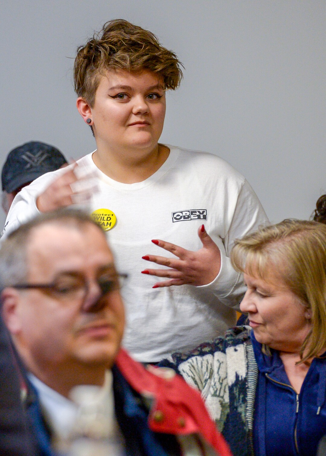 Leah Hogsten  |  The Salt Lake Tribune  Karina Mattson, 16, a student at Utah County Academy of Sciences questions McAdams on lowering college costs and tuition. Congressman Ben McAdams fields questions from his constituents in the Lehi City Council chambers Tuesday evening during his second town hall in Utah County, Feb. 19, 2019.
