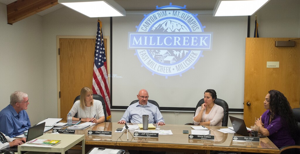 (Rick Egan  |  The Salt Lake Tribune) The Millcreek City Council Millcreek City on Monday, July 17, 2017. A split Millcreek City Council voted 3-2 Monday to adopt sweeping changes to the way the municipality regulates outdoor advertisements.