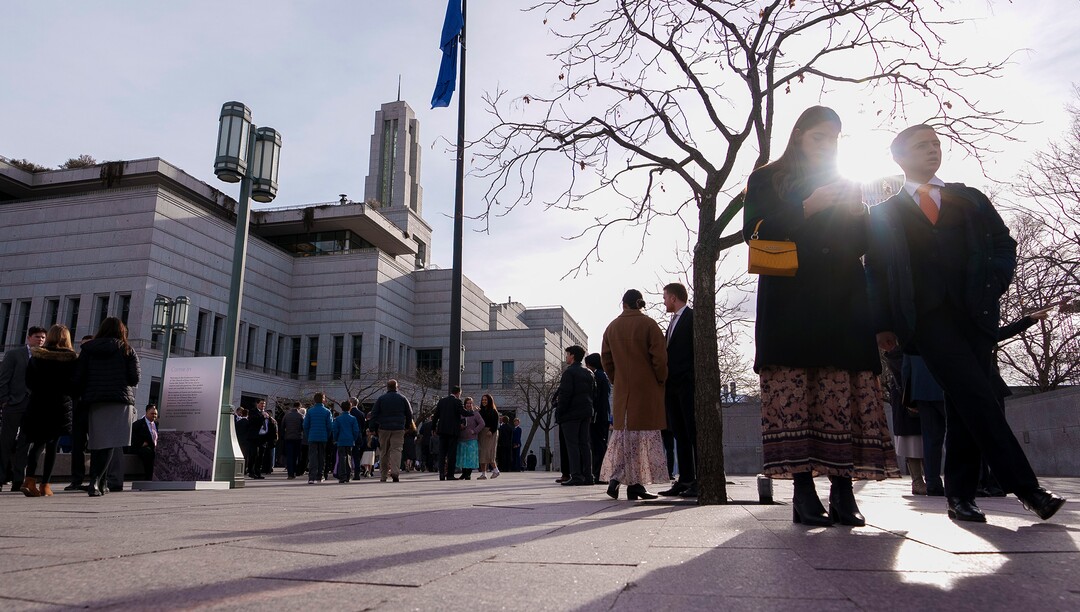 (Leah Hogsten | The Salt Lake Tribune) Members of The Church of Jesus Christ of Latter-day Saints await the morning session of General Conference on Saturday, April 1, 2023.