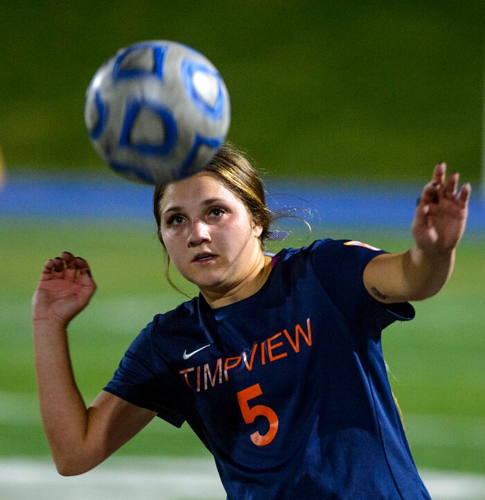 (Steve Griffin | The Salt Lake Tribune) Timpview's Alyssa Spackman controls the ball during the 5A semifinal girl's soccer match against Timpanogos at Juan Diego High School in Draper Tuesday October 17, 2017.