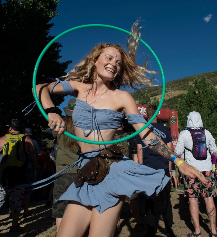 (Rick Egan  |  The Salt Lake Tribune)   Ajah Dori, from Salt Lake City dances to the music of Passafire, at the Regge Rise Up Music Festival at the Rivers Edge near Heber City, Saturday, Aug. 24, 2019.