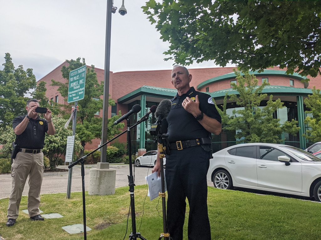 (Jessica Miller | The Salt Lake Tribune) Ogden Police Chief Randy Watt shares details about a July 21, 2020 traffic stop turned police chase that killed 20-year-old James Lee Franklin.