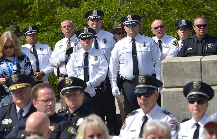 (Scott Sommerdorf | The Salt Lake Tribune)
Officers gathered to honor the 142 Utah police officers killed in the line of duty during the state's history, Thursday, May 3, 2018.
No Utah law enforcement officer died in the line of duty last year.