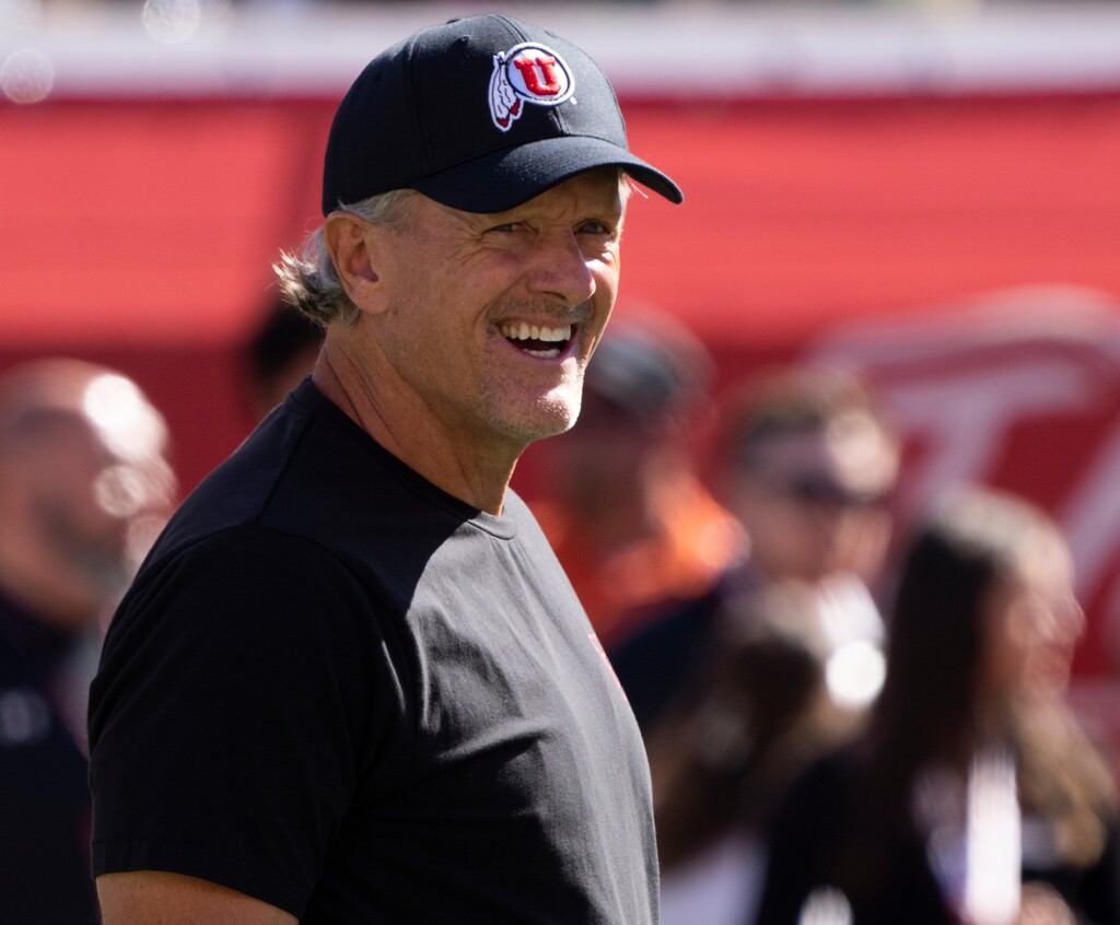 (Rick Egan | The Salt Lake Tribune)  Utah Utes head coach Kyle Whittingham observes team warm-ups before PAC 12 football action between the Utah Utes and the Oregon State Beavers, at Rice-Eccles Stadium in Salt Lake City, on Saturday, Oct. 1, 2022.