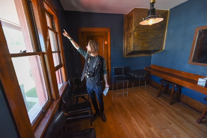 (Francisco Kjolseth  |  The Salt Lake Tribune)  Visual artist Dave Brewer, co-owner of the historic 2016 Ladies Literary Club House building at 850 E South Temple, currently known at the Photo Collective Studios gives a tour of one of the backstage changing rooms. Brewer and his partner are now seeking a grant to make it ADA accessible for the first time in its 106-year history. To publicize their cause, on Tuesday, Sept. 24, 2019, they opened their refurbished building to tours.