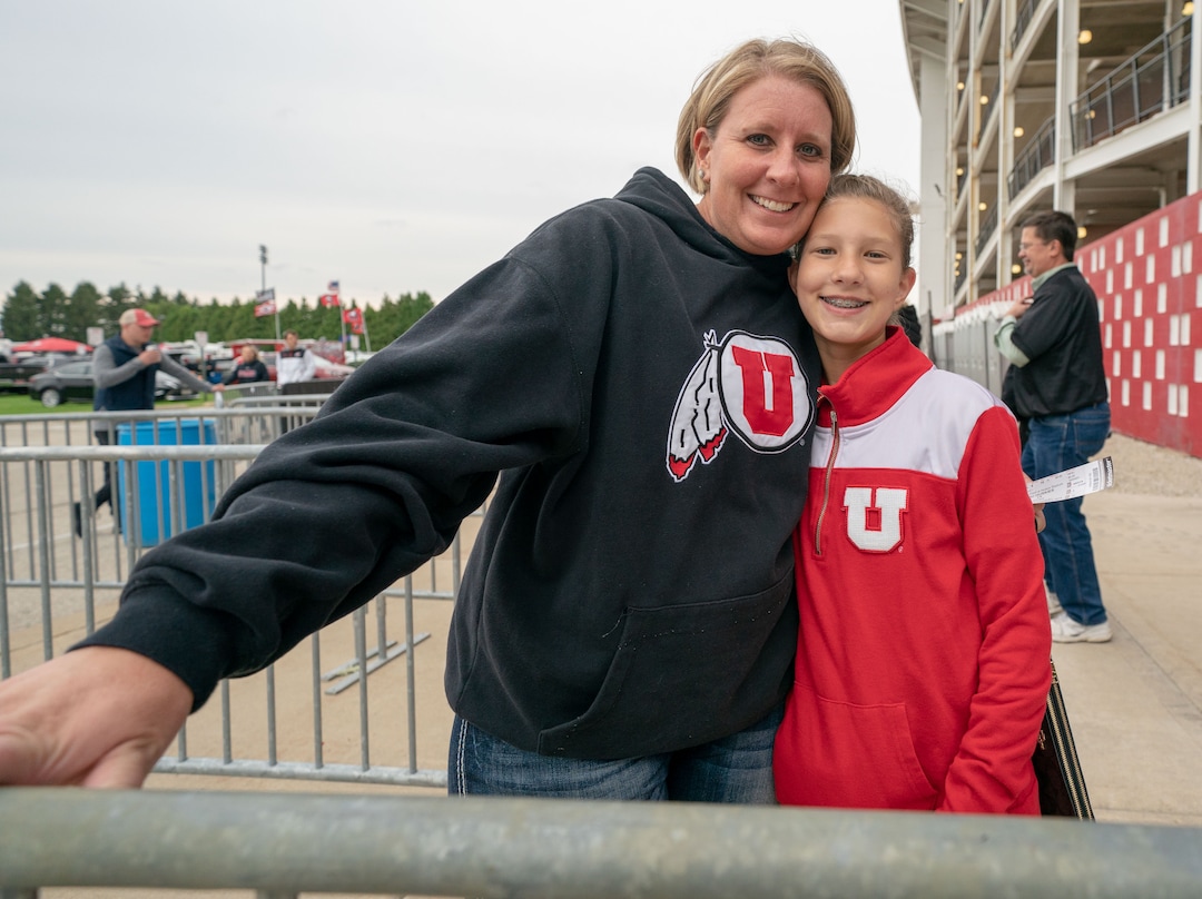 Amanda Owens and her daughter Ashlyn Owens 10, of Maumee Ohio made the drive to Northern Illinois University to cheer for Amanda's brother assistant coach of the Utah Utes Jim Harding and his Utah Utes against the NIU Huskies at Huskie Stadium in DeKalb, IL on Saturday, Sept. 08, 2018 (Sean King | for The Salt Lake Tribune)