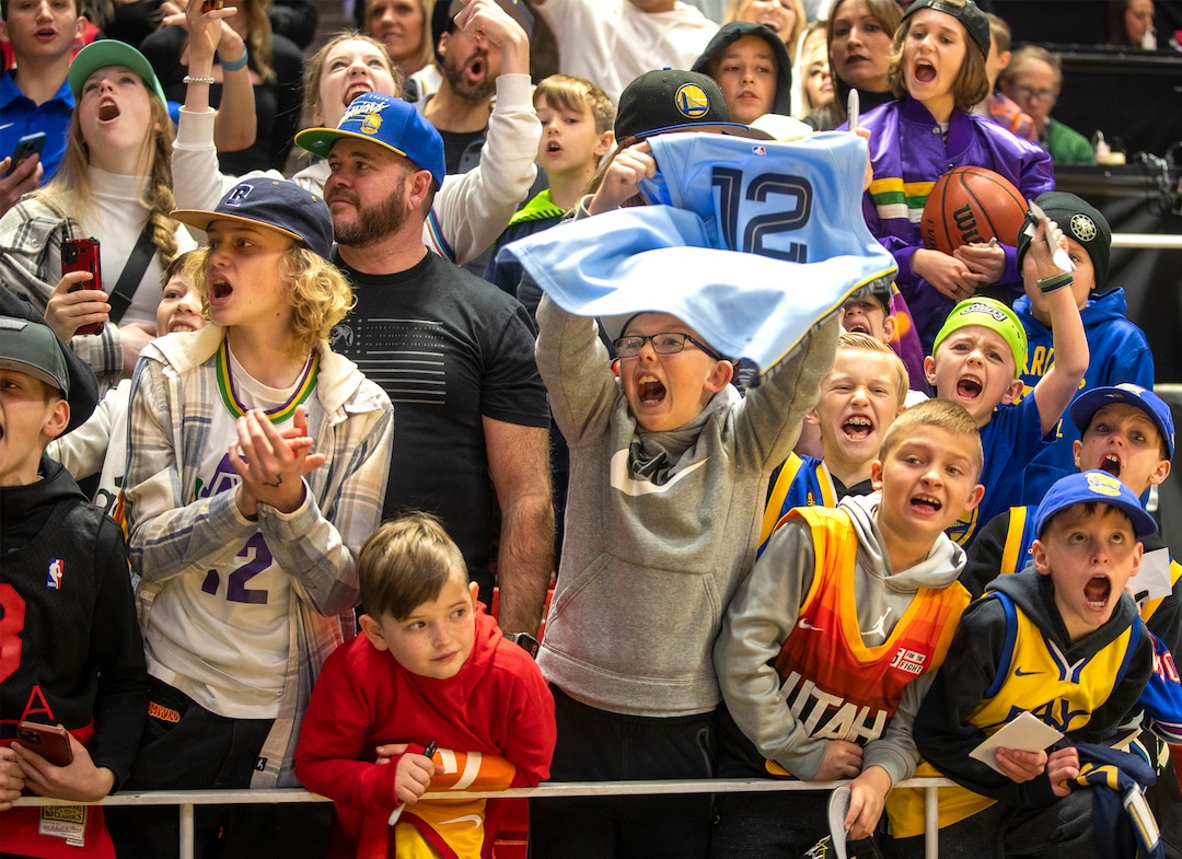 (Rick Egan | The Salt Lake Tribune) Fans scream for the attention of their favorite players, during the All-Star Practice at the Jon M. Huntsman Center, on Saturday, Feb. 18, 2023.