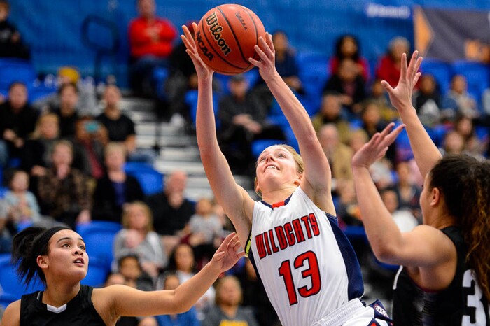 (Trent Nelson | The Salt Lake Tribune)  Woods Cross's Sara Noel (13) as Woods Cross faces Highland in the 5A High School Girls' Basketball Tournament at SLCC in Taylorsville, Wednesday Feb. 21, 2018.