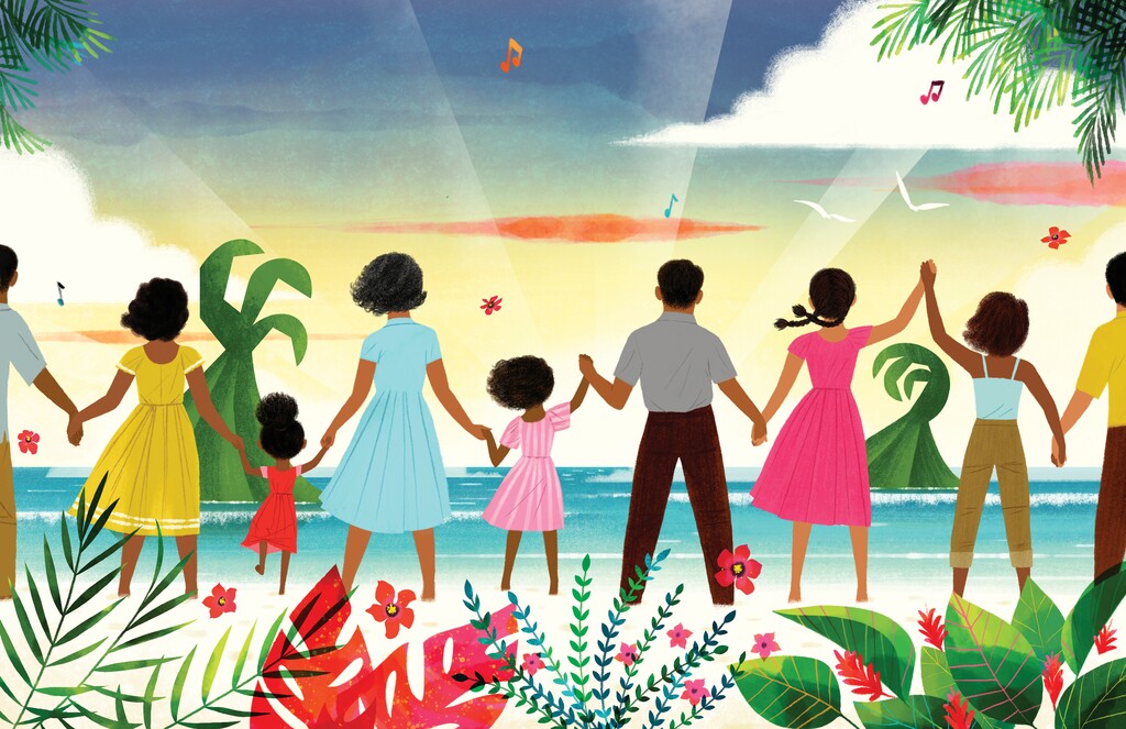 Interior image from "Islandborn" by Junot Díaz and illustrated by Leo Espinosa.
