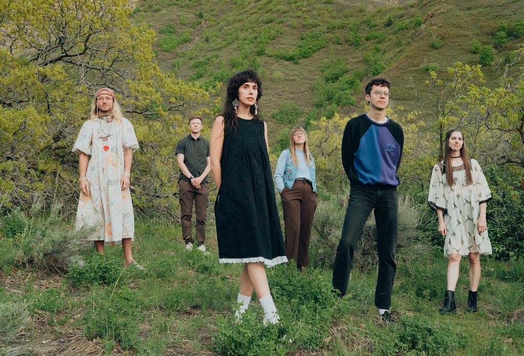 (Little Moon) The indie-pop band Little Moon, based in Springville, Utah, has been named the winner of NPR's 2023 Tiny Desk Contest. The band's members are, from left: Bly Wallentine, Chris Shemwell, Emma Hardyman, Grace Johnson, Nathan Hardyman and Bridget Johnson.
