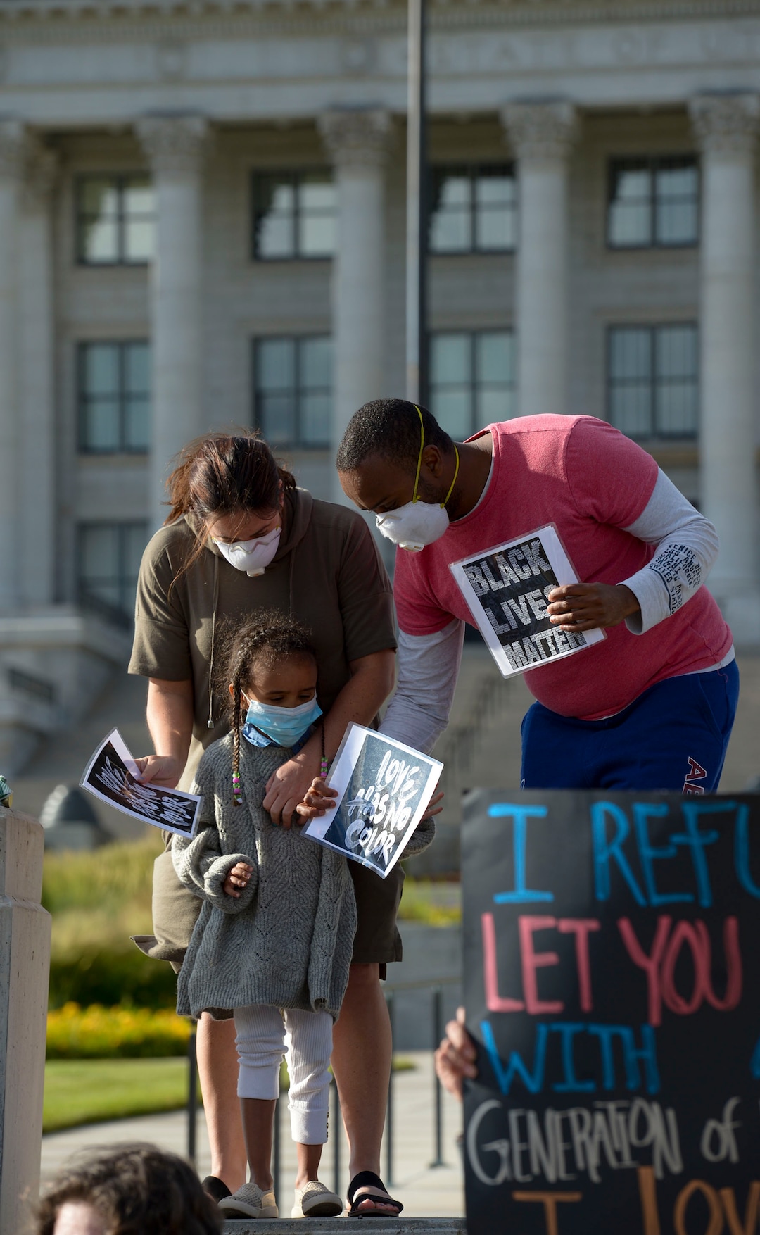 (Leah Hogsten  |  The Salt Lake Tribune) Demonstrators marched from the Utah Capitol down State Street, stopping at every intersection for five minutes in honor of George Floyd, June 8, 2020.