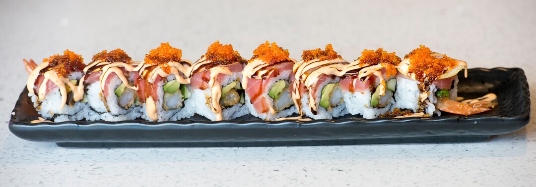 (Rick Egan  |  The Salt Lake Tribune)    The Playboy Roll, at  Hamachi Pescatarian Grill and Sushi, 488 E 100 South, Salt Lake City, Monday, June 4, 2018.