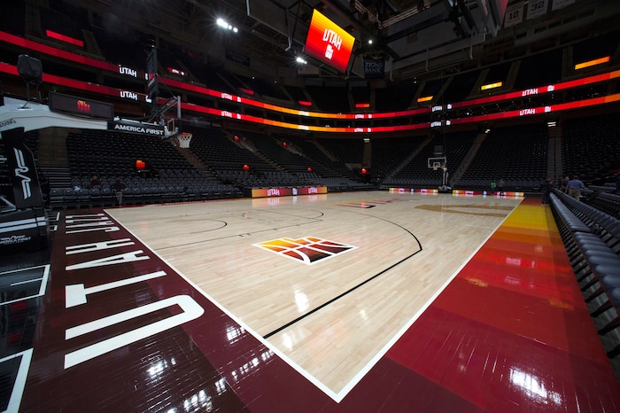 (Rick Egan  |  The Salt Lake Tribune)    The Utah Jazz will play on their new City edition court with their City Edition Uniforms, Tuesday night. Monday, January 29, 2018.