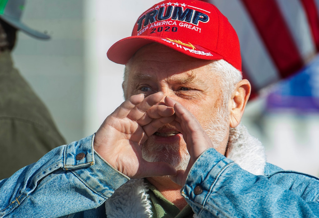 (Rick Egan | The Salt Lake Tribune) A Trump protester leads the crowd in "Stop The Steal" as a small crowd of Trump protesters gather at the capitol with signs, flags and guns on Wednesday, Jan. 6, 2021.