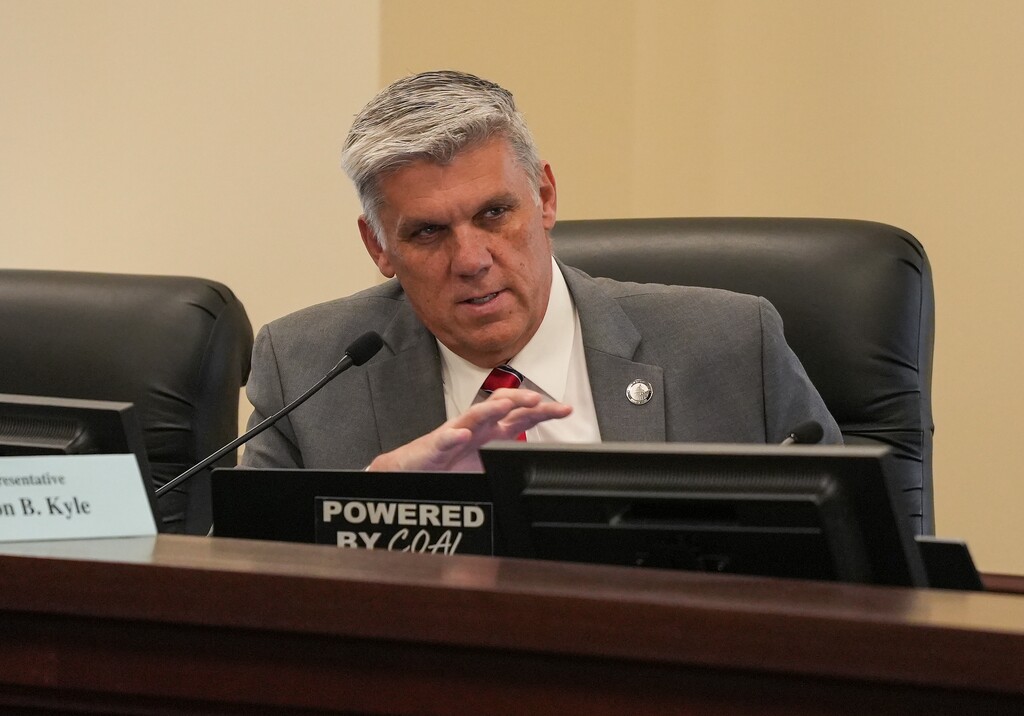 (Chris Samuels | The Salt Lake Tribune) Rep. Phil Lyman, R-Blanding, asks a question during a meeting of the House Public Utilities, Energy and Technology Committee at the Capitol, Monday, Jan. 29, 2024.