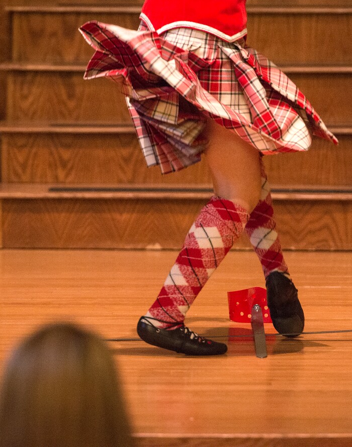 (Leah Hogsten  |  The Salt Lake Tribune) Dancers performing in the Sword battle must not touch the swords during Saturday's Highland Dance Competition, October 28, 2017 at the First Presbyterian Church during its annual two-day Scottish Festival celebrating the Scottish heritage of the church. 