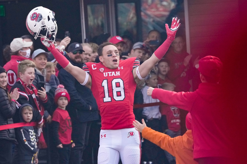 (Francisco Kjolseth | The Salt Lake Tribune) Utah Utes wide receiver Britain Covey (18) joins in the University of Utah's senior day festivities in November. Covey has said the Rose Bowl will be the final game of his storied collegiate career.