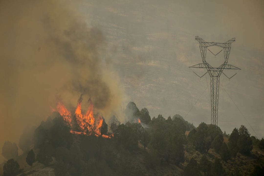 (Trent Nelson | The Salt Lake Tribune) The Coal Hollow Fire burns along Highway 6 in Utah County, Thursday Aug. 9, 2018.