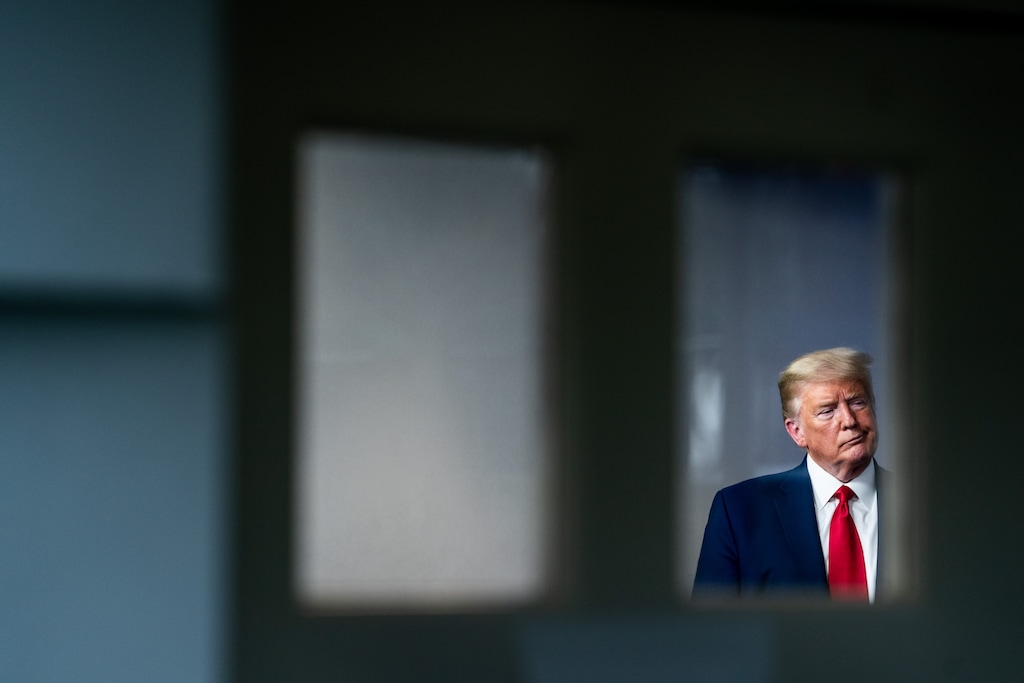 (Erin Schaff | The New York Times)
President Donald Trump participates in a Coronavirus Task Force briefing at the White House in Washington, March 31, 2020. Our politics suffers no shortage of incontrovertible proof of Trump’s venality -- what it lacks is accountability, Michelle Goldberg writes.
